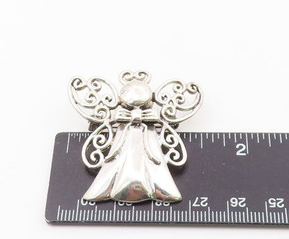 925 Sterling Silver  Vintage Shiny Swirl Wings Angel Motif Brooch Pin  BP5056