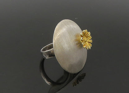 925 Sterling Silver  Vintage Two Tone Sunflower Motif Band Ring Sz 8  RG22572