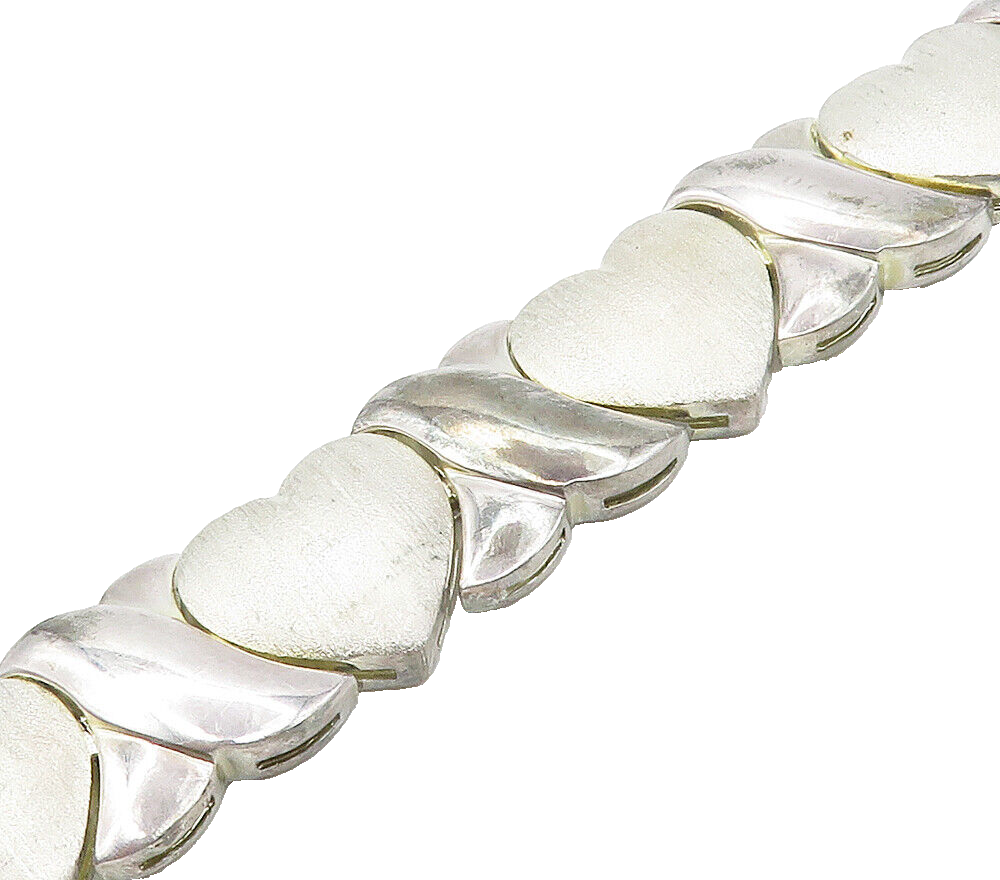 925 Sterling Silver  Vintage Shiny XO Hugs & Kisses Chain Bracelet  BT6195