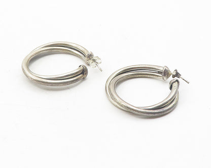 925 Sterling Silver  Vintage Shiny Smooth Double JHoop Earrings  EG6151