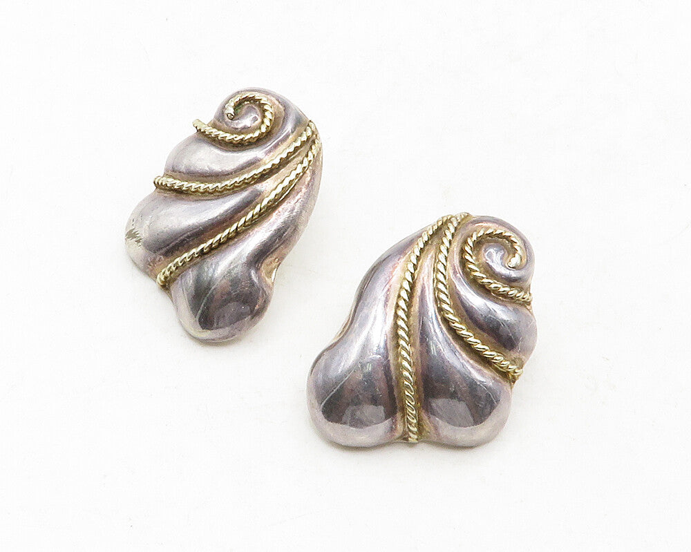 925 Sterling Silver  Vintage Two Tone Swirl Twist Non Pierce Earrings  EG6611