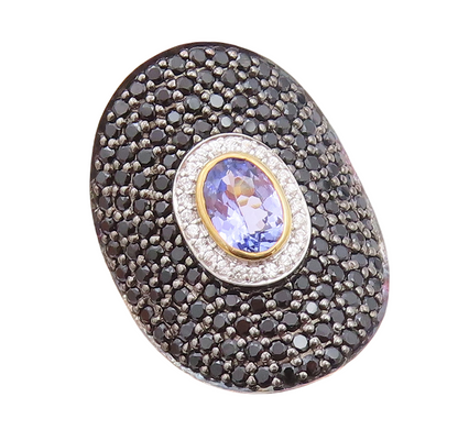925 Sterling Silver Vintage Ring Gold Plate 2 Tone CZ & Spinel  Sz 7  RG30161