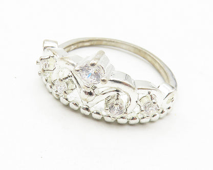 925 Sterling Silver  Shiny Topaz Royal Crown Motif Band Ring Sz 8.5  RG10902