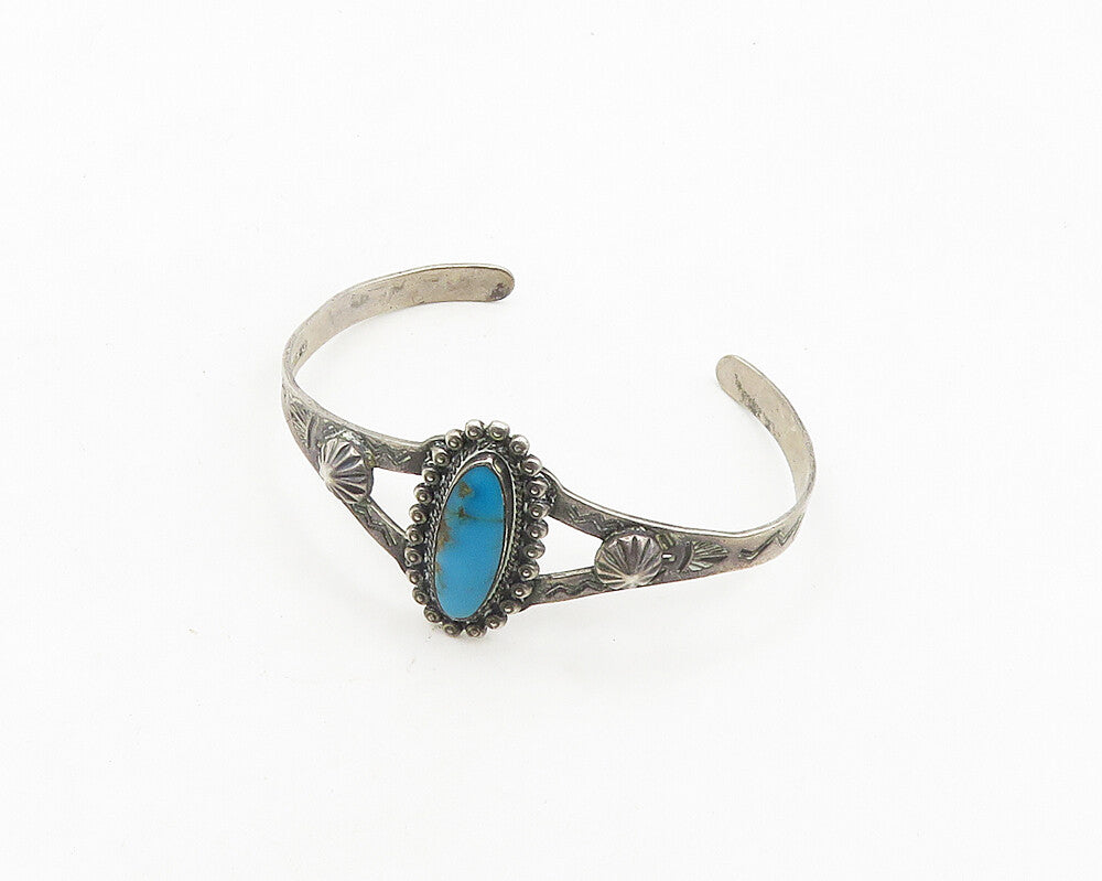 SOUTHWESTERN 925 Silver Vintage Turquoise Floral Petite Cuff Bracelet BT7705