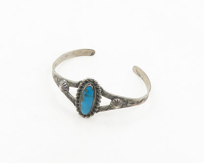 SOUTHWESTERN 925 Silver Vintage Turquoise Floral Petite Cuff Bracelet BT7705