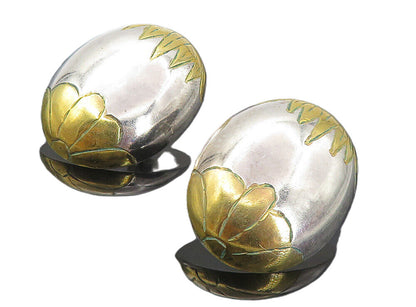 925 Sterling Silver  Vintage Two Tone Floral Detail Dome Drop Earrings  EG3970