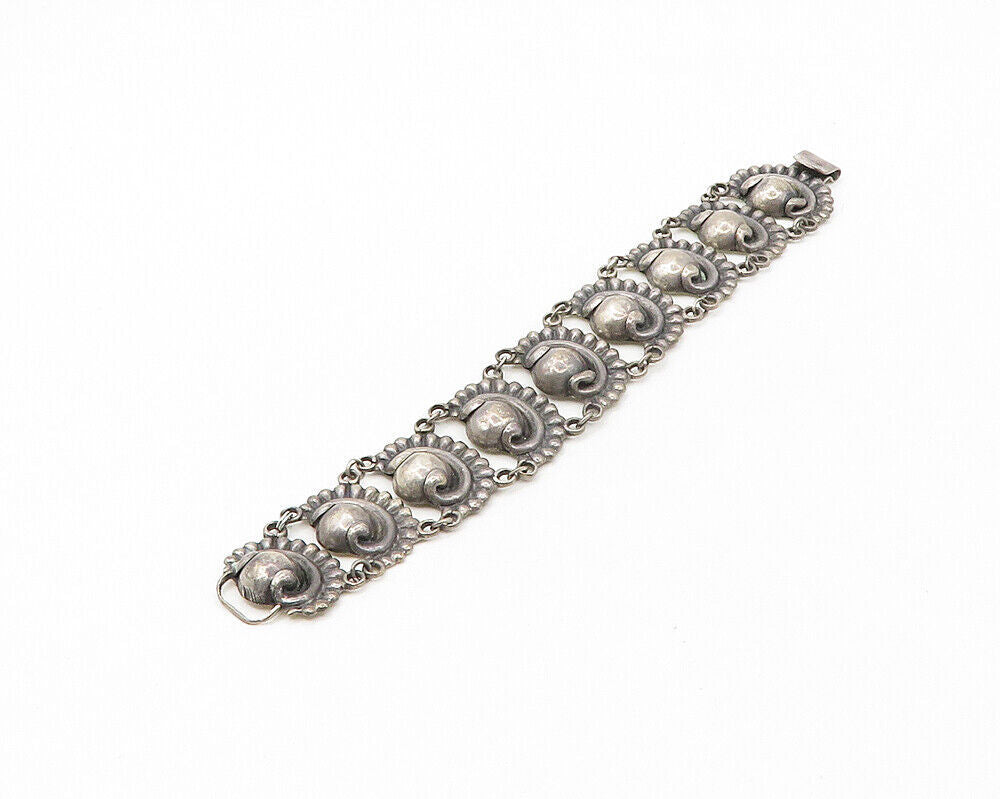 EMF MEXICO 925 Silver  Vintage Dark Tone Swirl Dome Chain Bracelet  BT6956