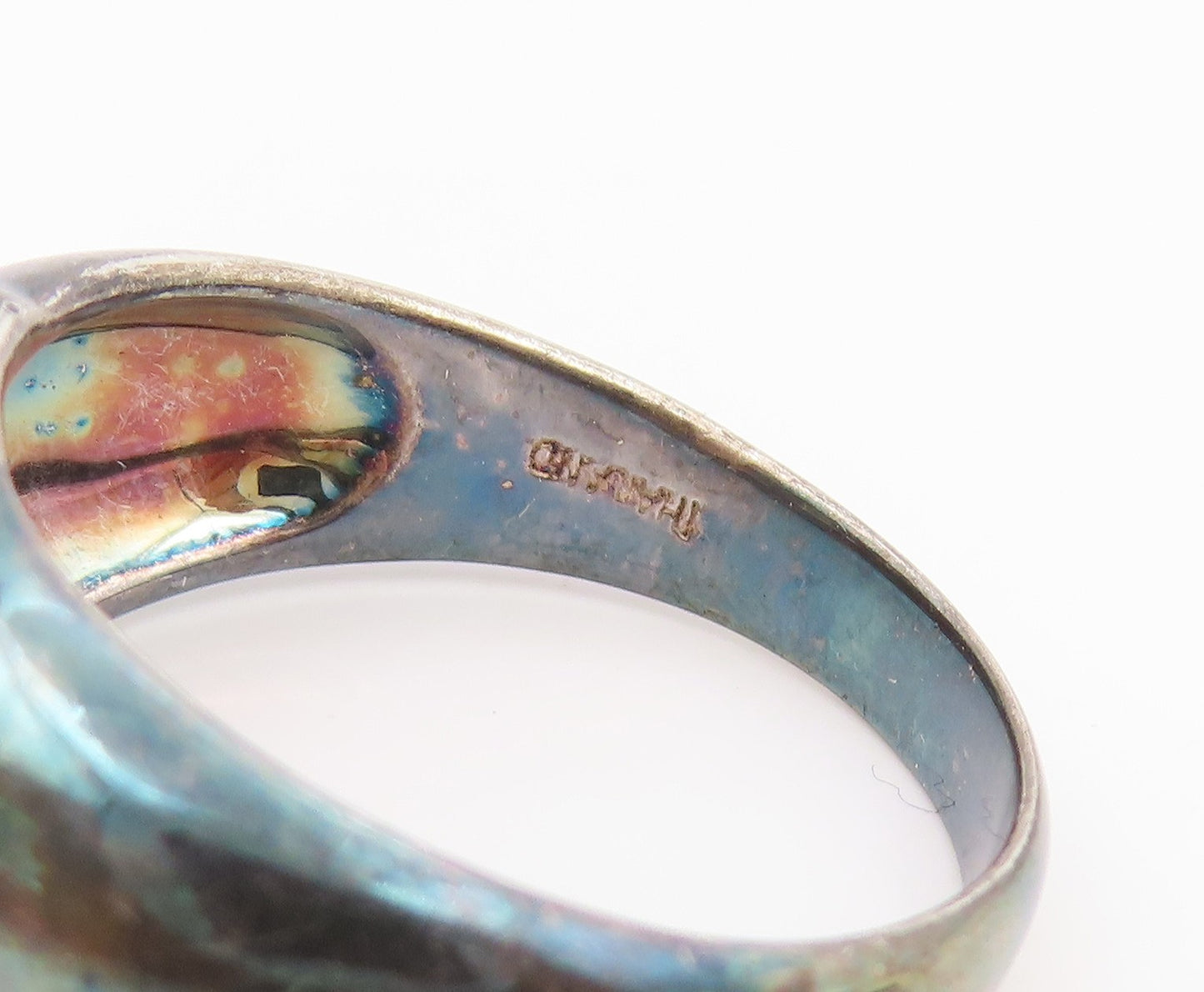 925 Sterling Silver Vintage Ring S & G Pink CZ Statement Band  Sz 10  RG35445