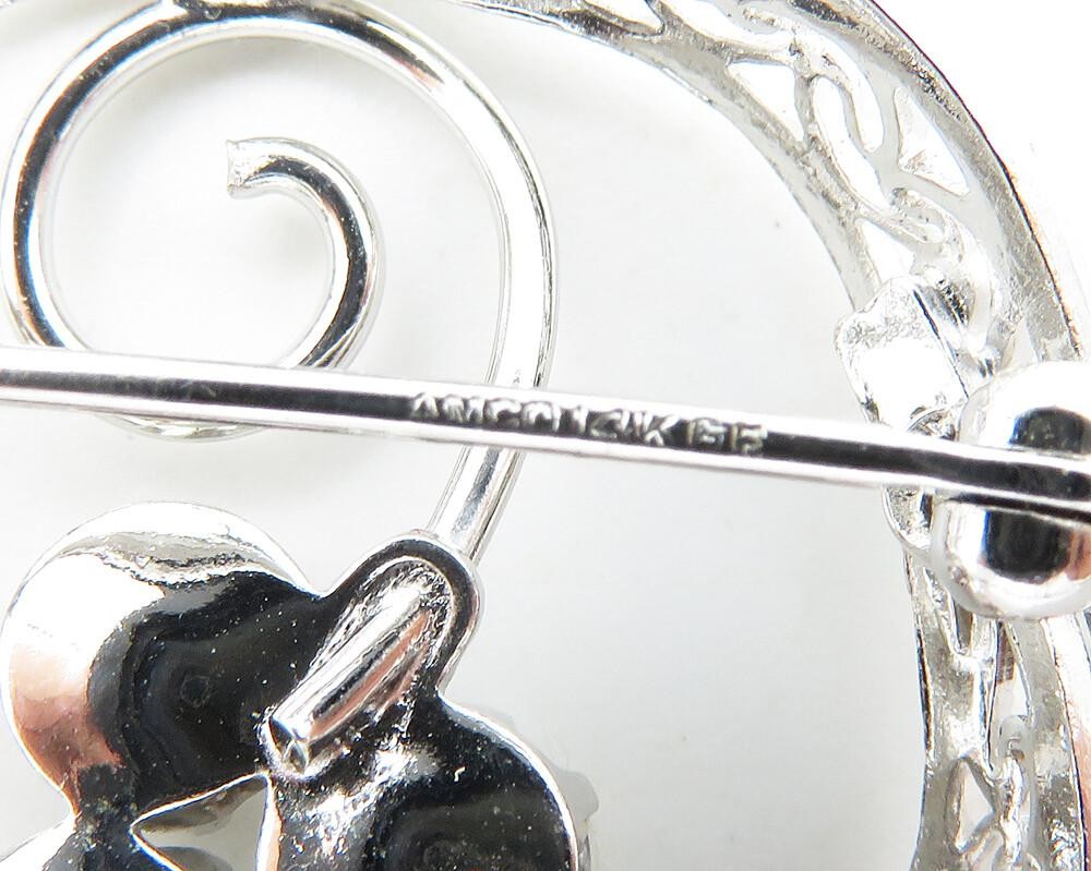 925 Sterling Silver  Cubic Zirconia Floral Swirl Wreath Brooch Pin  BP4266