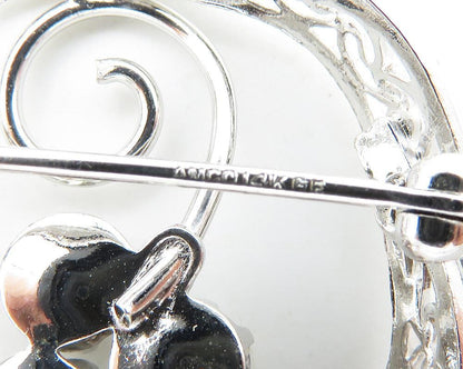 925 Sterling Silver  Cubic Zirconia Floral Swirl Wreath Brooch Pin  BP4266