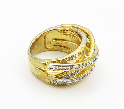 925 Sterling Silver  Genuine Diamonds Gold Plated Split Band Ring Sz 7 RG15535