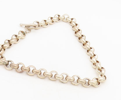 925 Sterling Silver Vintage Heavy Ring Link Toggle Lock Necklace NE4213