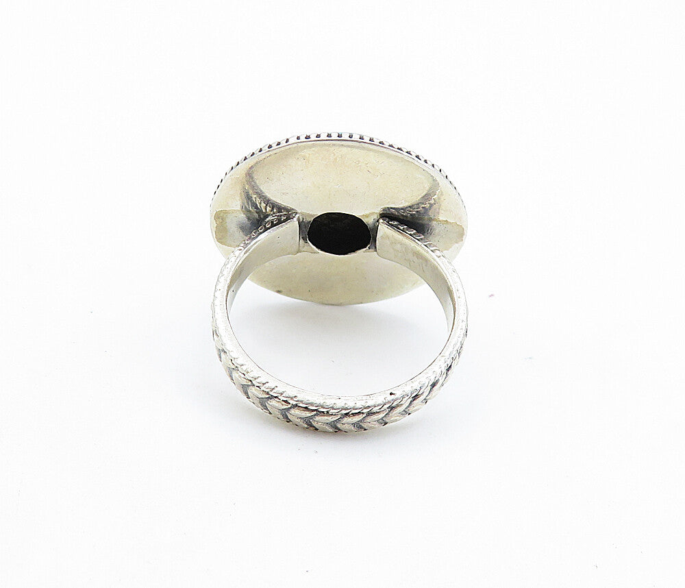 925 Sterling Silver  Vintage Turquoise Wheat Band Cocktail Ring Sz 7.5  RG7540