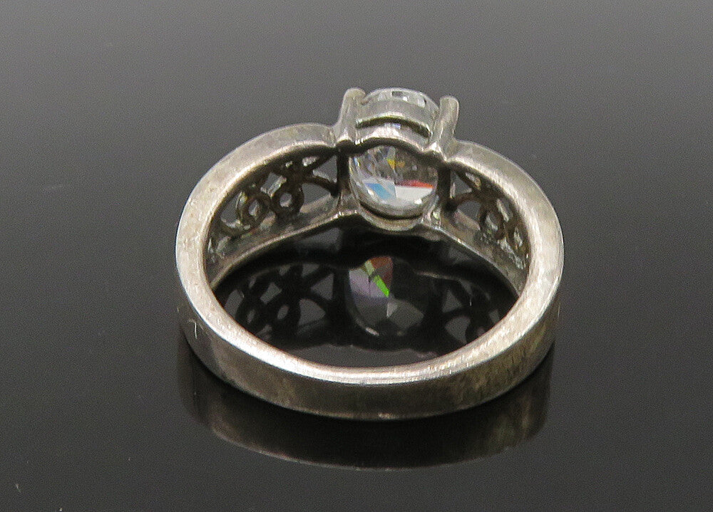 925 Sterling Silver  Vintage Cubic Zirconia Love Heart Band Ring Sz 7  RG22521