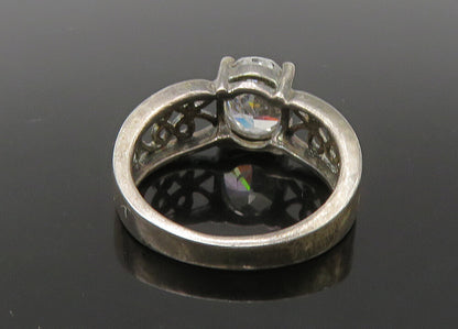 925 Sterling Silver  Vintage Cubic Zirconia Love Heart Band Ring Sz 7  RG22521