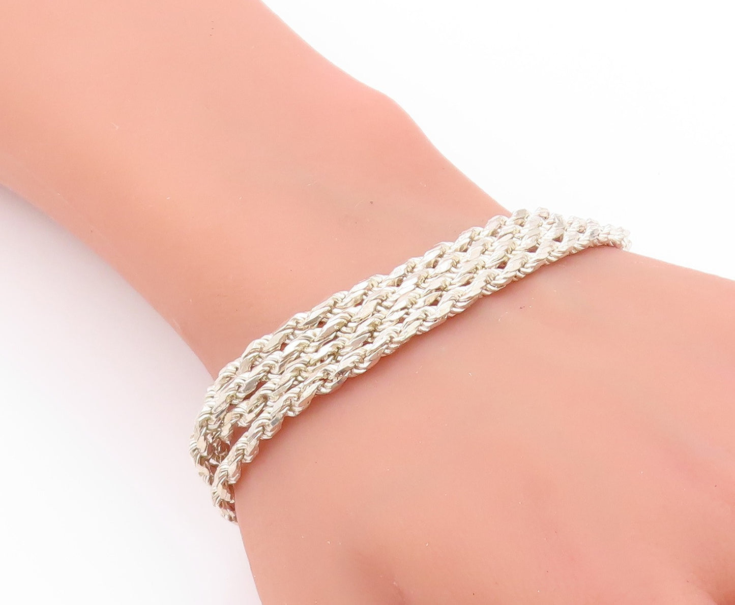 925 Sterling Silver Vintage Bracelet Etched Design Twisted Chains BT11272