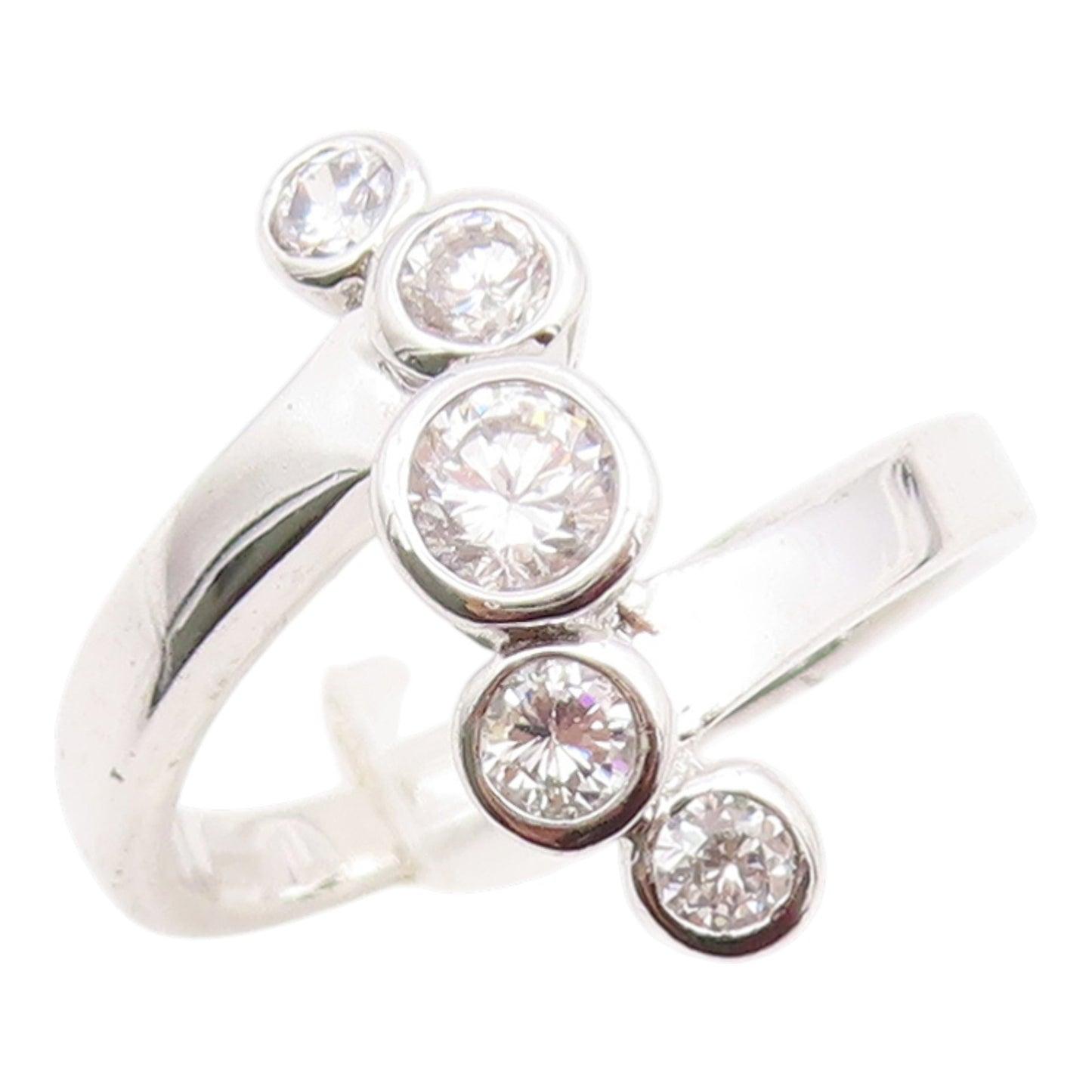 925 Sterling Silver Vintage Ring Bezel Set CZ Pebble Scatter  Sz 6.5  RG35827