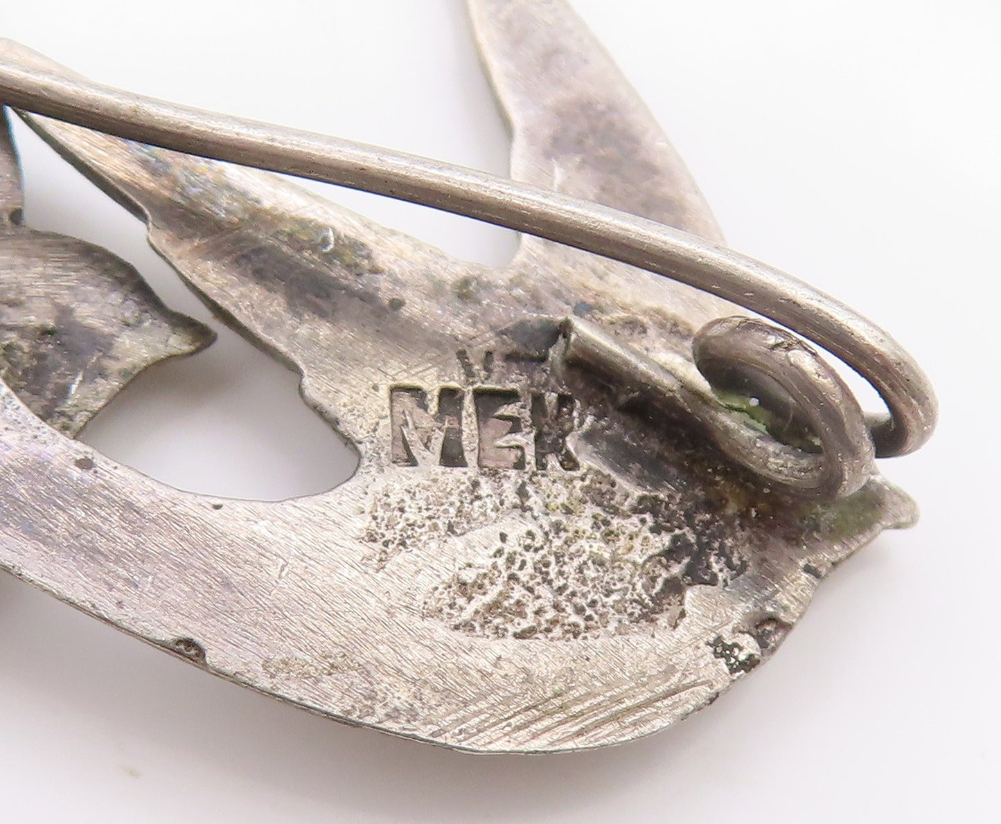 925 Sterling Silver Vintage Brooch MEXICO Etched Swallow Flying Birds  BP11853
