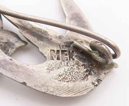 925 Sterling Silver Vintage Brooch MEXICO Etched Swallow Flying Birds  BP11853