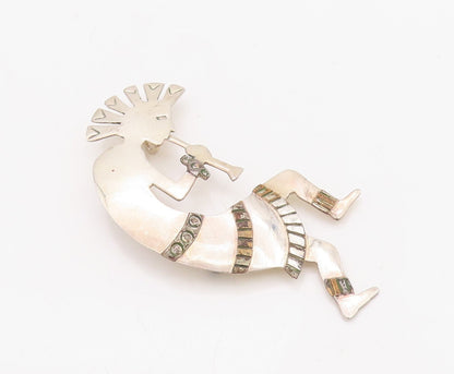 925 Sterling Silver Vintage Brooch Pin NAVAJO BEGAY Man Playing Music  BP11209
