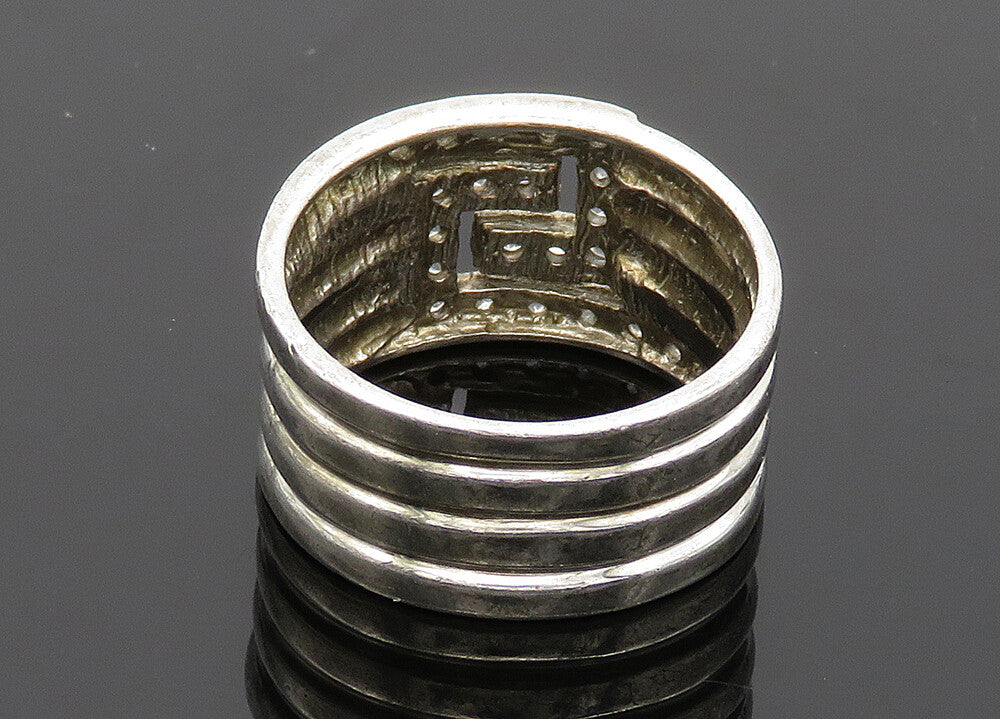 SETA 925 Sterling Silver  Vintage Topaz Shiny Ribbed Band Ring Sz 9  RG20074
