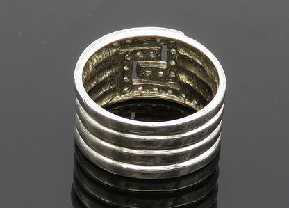 SETA 925 Sterling Silver  Vintage Topaz Shiny Ribbed Band Ring Sz 9  RG20074