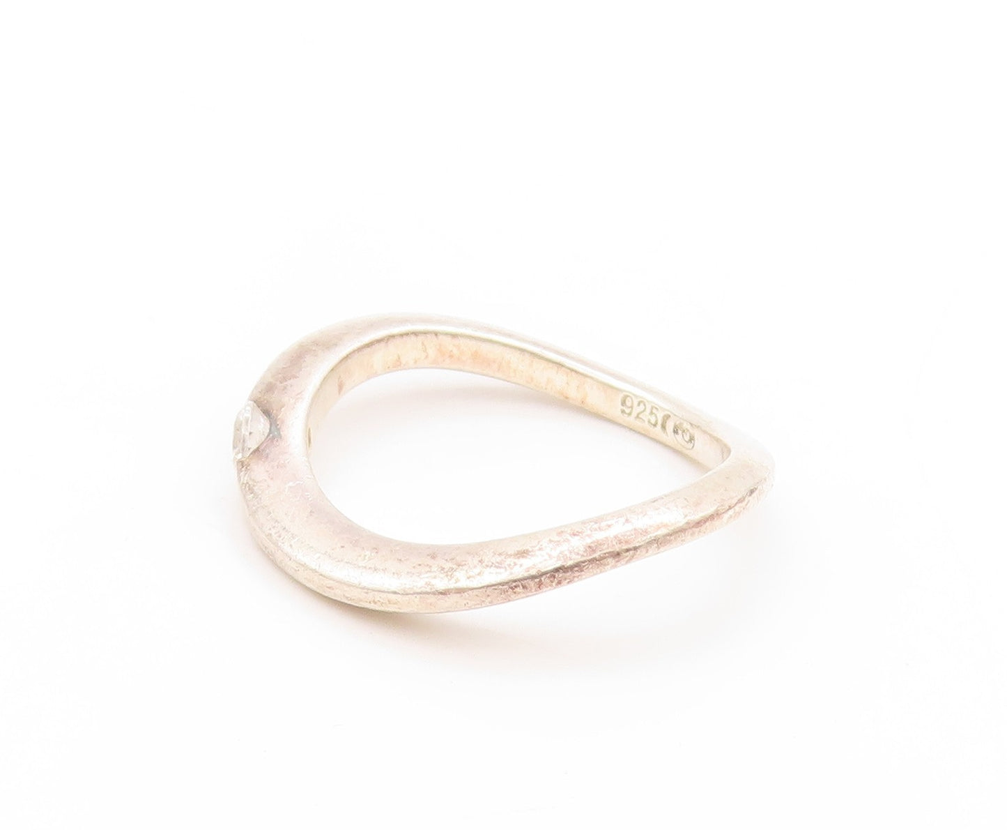 925 Sterling Silver Vintage Ring Infinity Wave Single CZ Stone  Sz 8  RG32806