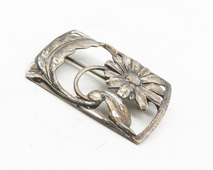 925 Sterling Silver  Vintage Dark Tone Single Daisy Flower Brooch Pin  BP3673