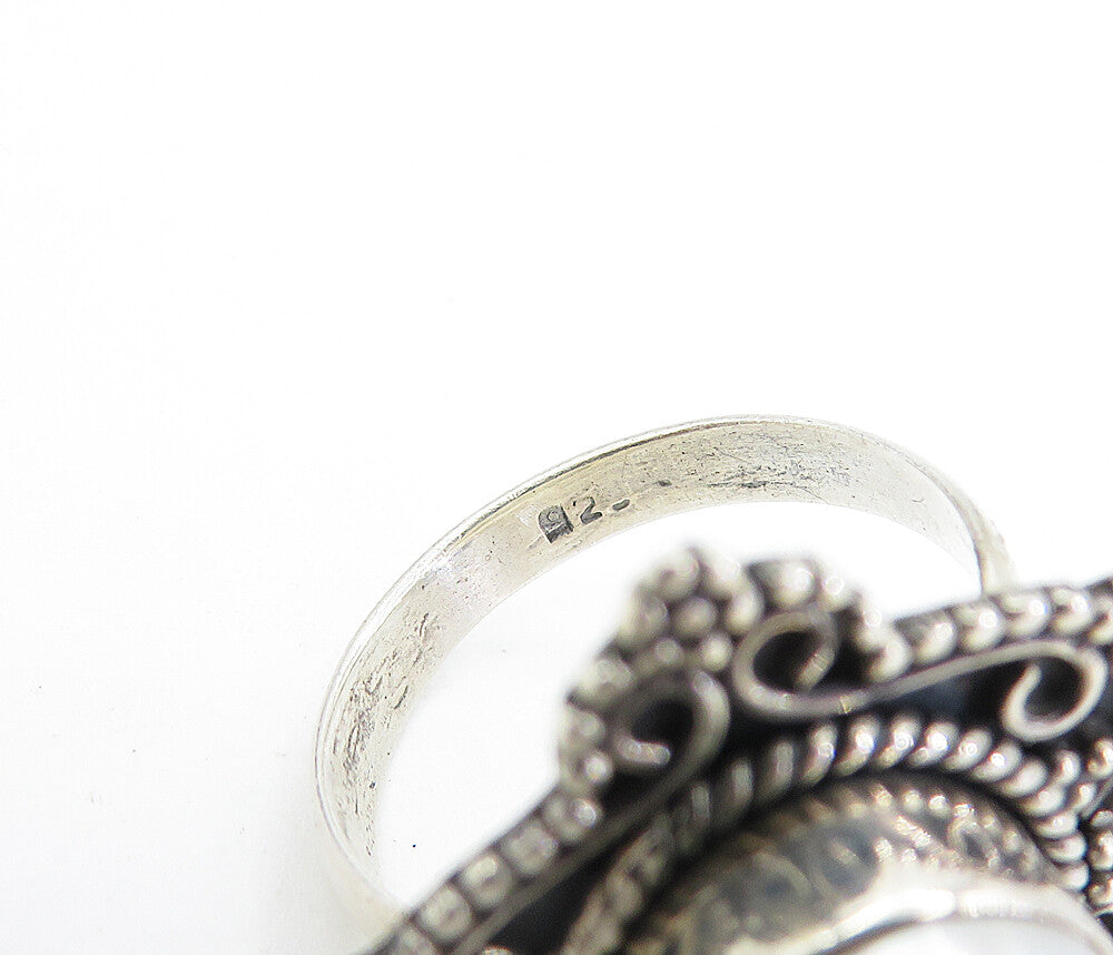 925 Sterling Silver  Vintage Pearl Dome Shiny Swirl Cocktail Ring Sz 7  RG7854