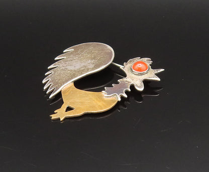925 Sterling Silver Vintage Two Tone Bird With Carnelian Eye Brooch Pin BP9586