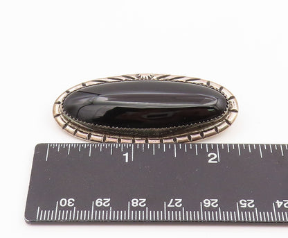 925 Sterling Silver Vintage Brooch Pin NAVAJO Modern Cabochon Black Onyx BP12342