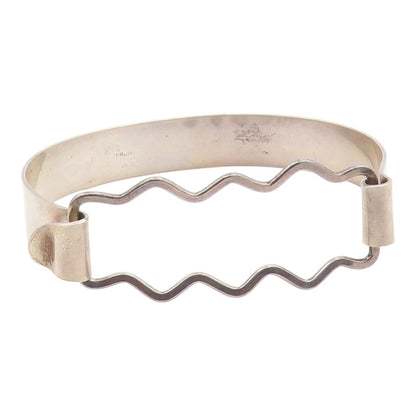 925 Sterling Silver  Vintage Shiny Smooth Wavy Hook Bangle Bracelet  BT8765