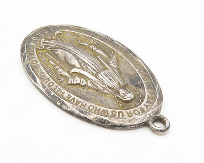 925 Sterling Silver  Vintage Antique Virgin Mary Religious Pendant  PT7982