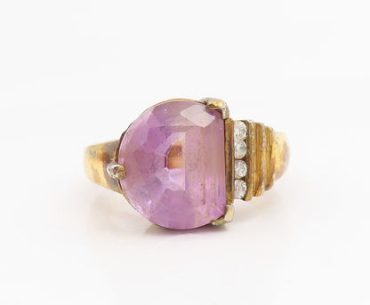 925 Sterling Silver Vintage Ring Gold Plated Amethyst & CZ Band  Sz 7  RG35286