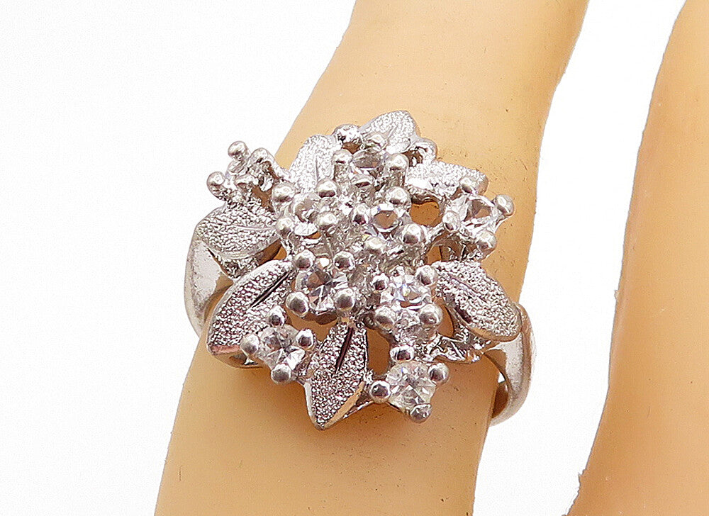 925 Sterling Silver  Vintage Topaz Floral Dome Cocktail Ring Sz 6.5  RG5225