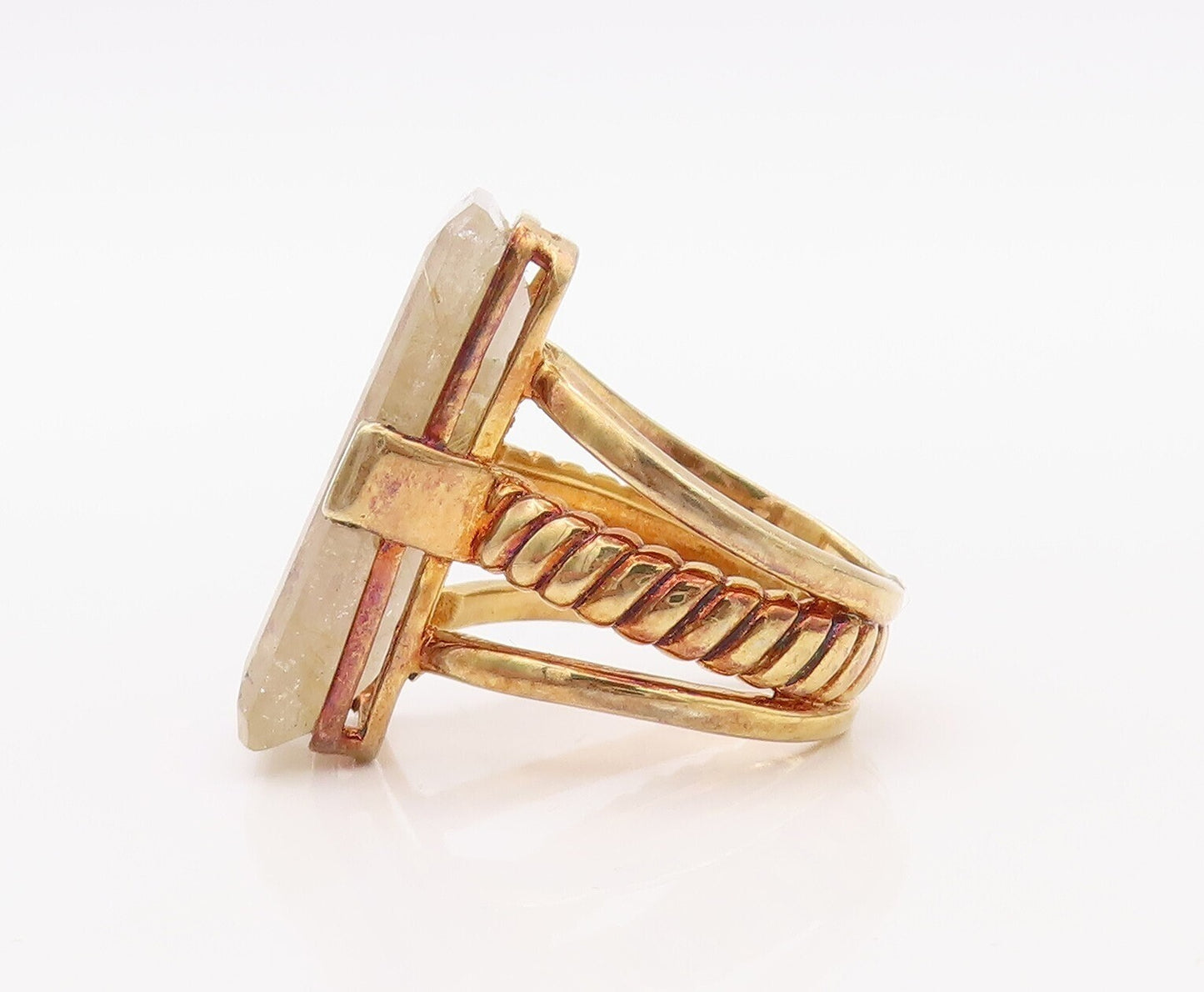 925 Sterling Silver Vintage Ring Gold Plated Large Gemstone Sz 7  RG30771