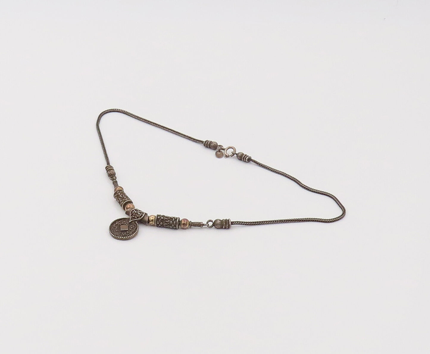 ZANFIELD 925 Silver  Vintage Swirly Carved Ancient Beaded Necklace  NE4101