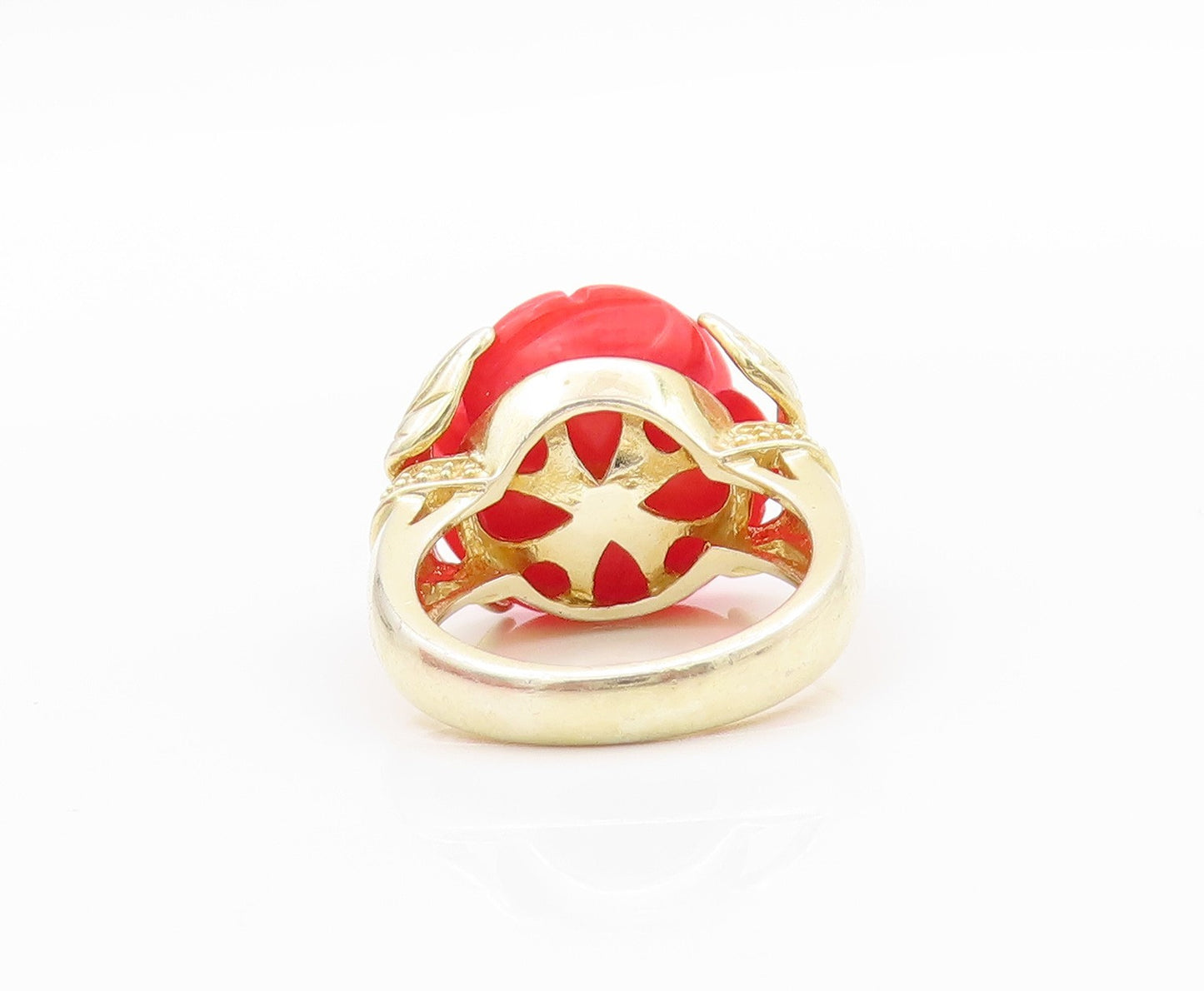 925 Sterling Silver Vintage Ring Gold Plated Gemstone Carved Rose Sz 5.5 RG32462