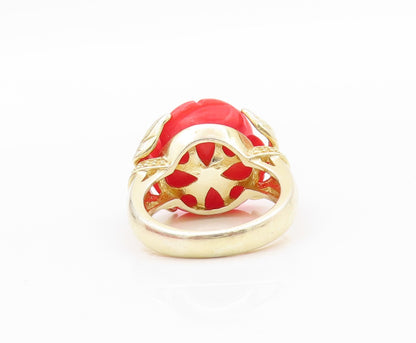 925 Sterling Silver Vintage Ring Gold Plated Gemstone Carved Rose Sz 5.5 RG32462