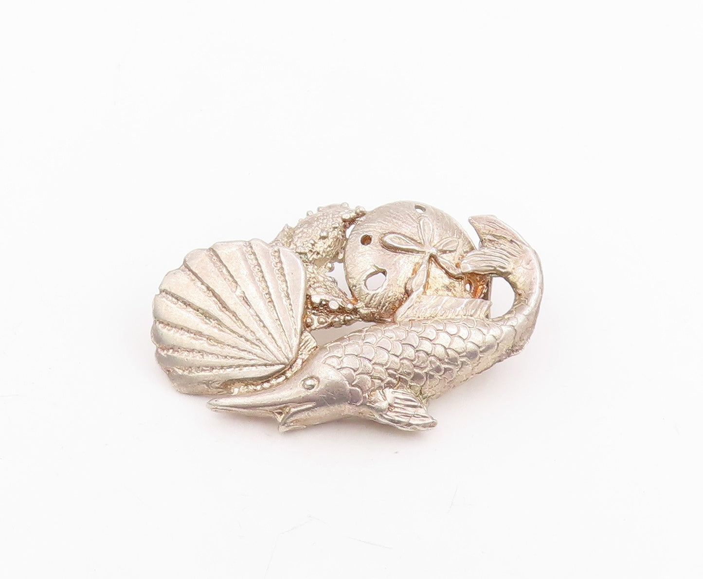 925 Sterling Silver Vintage Pendant Etched Ocean Life Collection Charm  PT25765