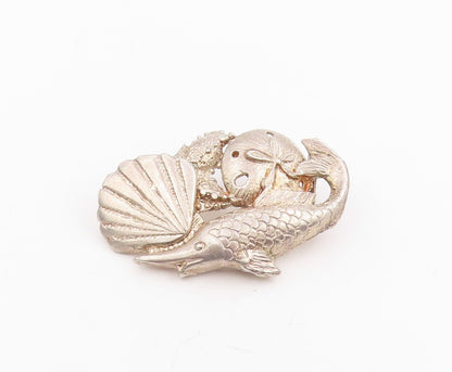 925 Sterling Silver Vintage Pendant Etched Ocean Life Collection Charm  PT25765