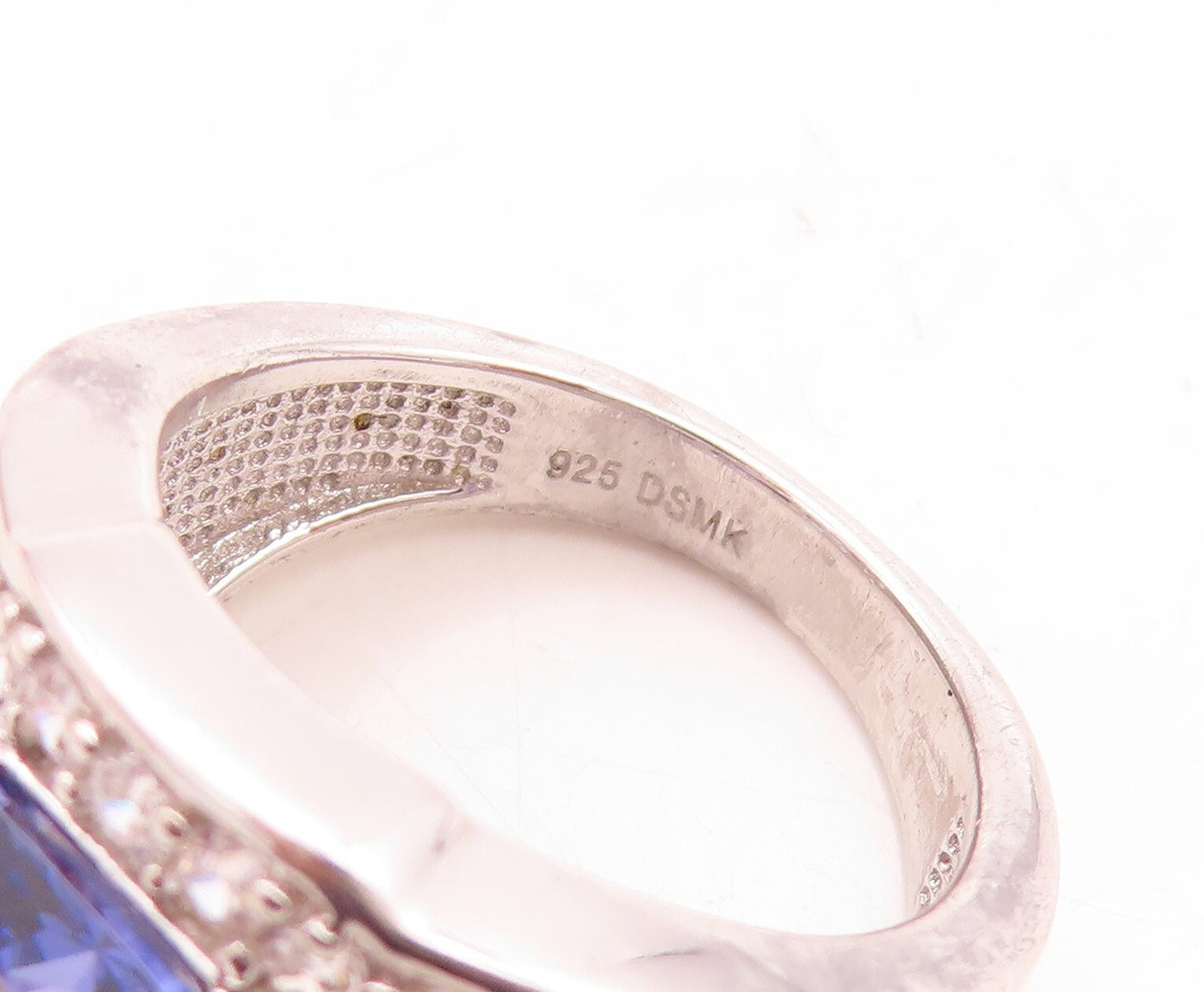 925 Sterling Silver Vintage Ring Square Sapphire Halo CZ Inlay  Sz 7  RG30113