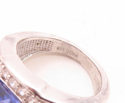 925 Sterling Silver Vintage Ring Square Sapphire Halo CZ Inlay  Sz 7  RG30113