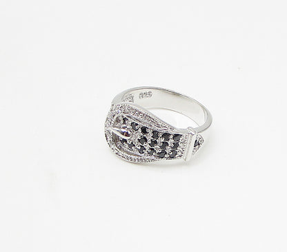 925 Silver  Sapphire & White Cubic Zirconia Belt Style Band Ring Sz 7  RG3425
