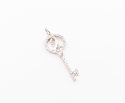 925 Sterling Silver  Vintage Cubic Zirconia Ribbon Key Motif Pendant  PT16816