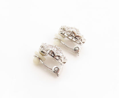 925 Sterling Silver Vintage Earrings Elegant CZ Floral Petal Clip On  EG14338