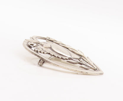 925 Sterling Silver Vintage Brooch Pin Antique Floral Cutout Love Heart  BP11080