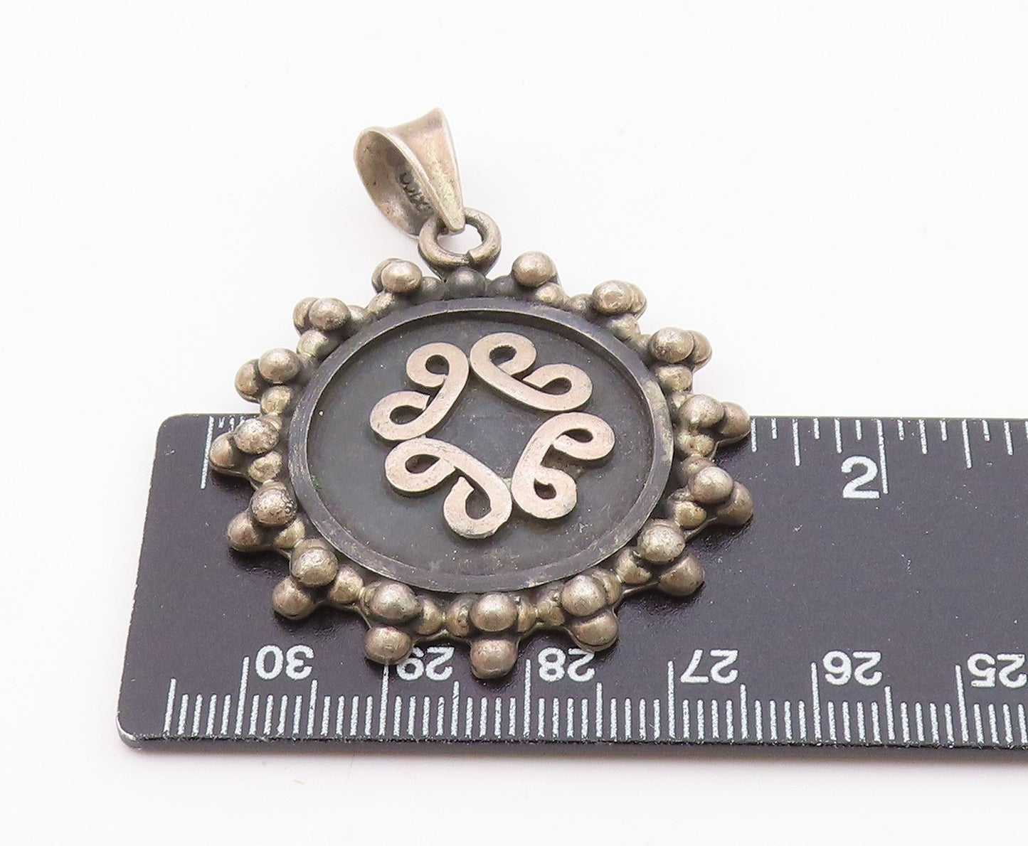 925 Sterling Silver  Vintage Oxidized Pretzel Swirl Round Pendant  PT12403