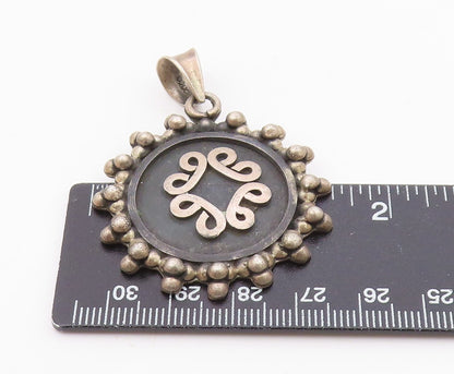 925 Sterling Silver  Vintage Oxidized Pretzel Swirl Round Pendant  PT12403