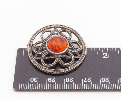 925 Sterling Silver  Vintage Cabochon Amber Wheat Floral Brooch Pin  BP4831